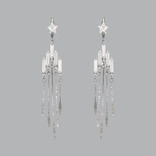 14K WHITE GOLD LADIES DROP DANGLE CHANDELIER CZ SET: NEW 14K WHITE GOLD EARRINGS New 14K White Gold Earrings Measures: 66mm Long x 15mm Wide Set with CZ Earrings have a polish finish Post backings Stamp: 14k Avg Weight: 5.5g