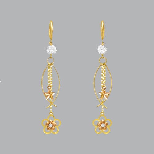 14K TWO TONE GOLD LADIES DROP DANGLE CHANDELIER CZ SET (1 of 1)