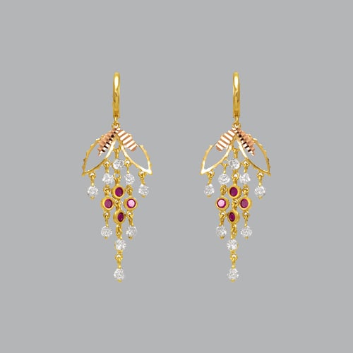 14K TWO TONE GOLD LADIES DROP DANGLE CHANDELIER CZ SET (1 of 1)