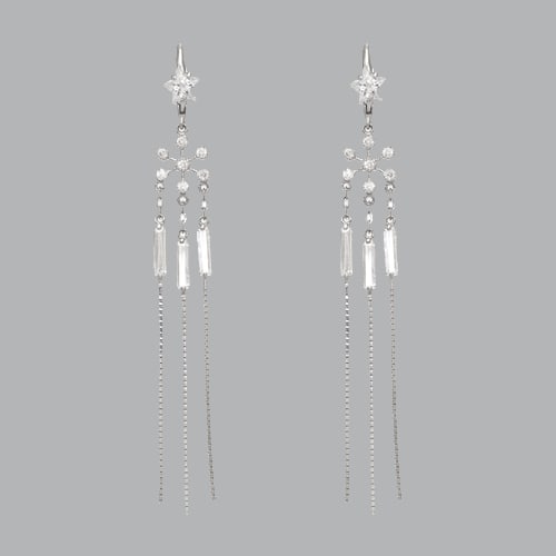 14K WHITE GOLD LADIES DROP DANGLE CHANDELIER CZ SET: NEW 14K WHITE GOLD EARRINGS New 14K White Gold Earrings Measures: 75mm Long x 9mm Wide Set with CZ Earrings have a polish finish Post backings Stamp: 14k Avg Weight: 4.4g