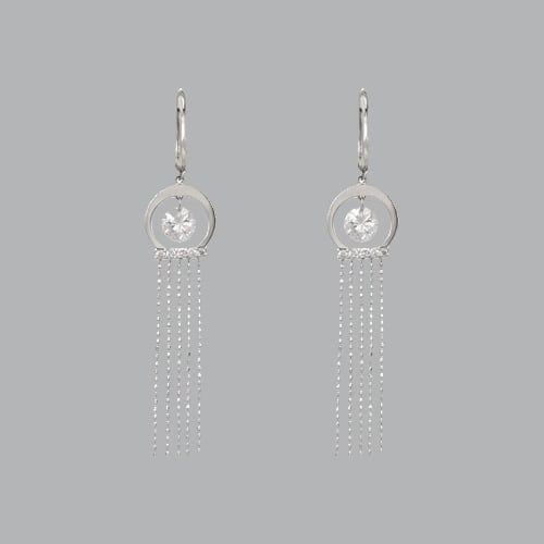 14K WHITE GOLD LADIES DROP DANGLE CHANDELIER CIRCLE CZ: NEW 14K WHITE GOLD EARRINGS New 14K White Gold Earrings Measures: 57mm Long x 12mm Wide Set with CZ Earrings have a polish finish Post backings Stamp: 14k Avg Weight: 3.3g