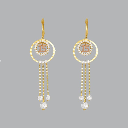 14K TWO TONE GOLD 15 ANOS DROP DANGLE CHANDELIER CIRCLE (1 of 1)