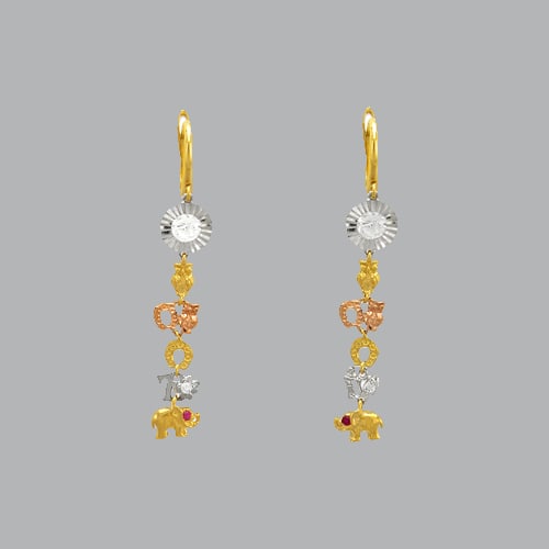 14K TRI COLOR GOLD DROP DANGLE OWL ELEPHANT GOOD LUCK (1 of 1)