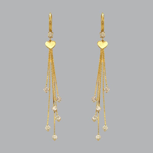 14K YELLOW GOLD LADIES DROP DANGLE HEART CZ SET EARRING (1 of 1)