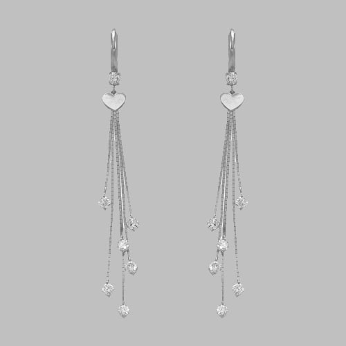 14K WHITE GOLD LADIES DROP DANGLE HEART CZ SET EARRINGS: NEW 14K WHITE GOLD EARRINGS New 14K White Gold Earrings Measures: 71mm Long x 12mm Wide Set with CZ Earrings have a polish finish Post backings Stamp: 14k Avg Weight: 4.5g