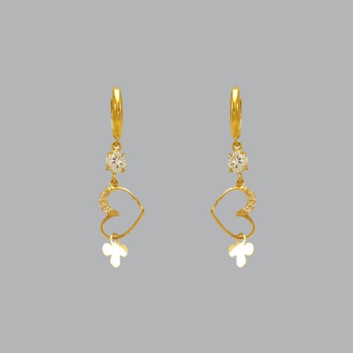 14K YELLOW GOLD LADIES DROP DANGLE HEART CZ SET EARRING: NEW 14K YELLOW GOLD EARRINGS New 14K Yellow Gold Earrings Measures: 41mm Long x 12mm Wide Set with CZ Earrings have a polish finish Post backings Stamp: 14k Avg Weight: 2.2g