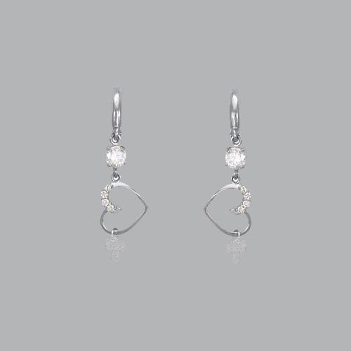 14K WHITE GOLD LADIES DROP DANGLE HEART CZ SET EARRINGS: NEW 14K WHITE GOLD EARRINGS New 14K White Gold Earrings Measures: 41mm Long x 12mm Wide Set with CZ Earrings have a polish finish Post backings Stamp: 14k Avg Weight: 2.6g