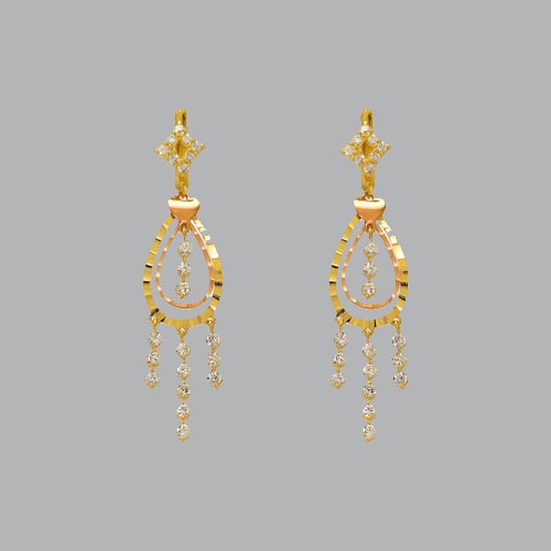 14K TWO TONE GOLD LADIES DROP DANGLE CZ SET EARRINGS (1 of 1)