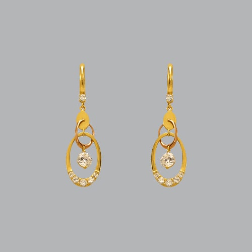 14K TWO TONE GOLD LADIES DROP DANGLE OVAL CZ SET (1 of 1)
