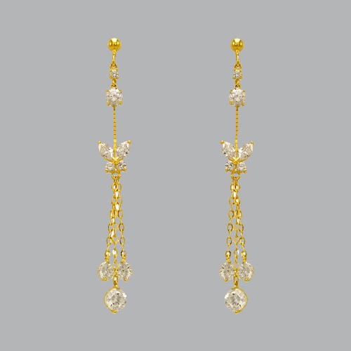 14K YELLOW GOLD LADIES DROP DANGLE BUTTERFLY CZ SET: NEW 14K YELLOW GOLD EARRINGS New 14K Yellow Gold Earrings Measures: 65mm Long x 7mm Wide Set with CZ Earrings have a polish finish Post backings Stamp: 14k Avg Weight: 3.1g