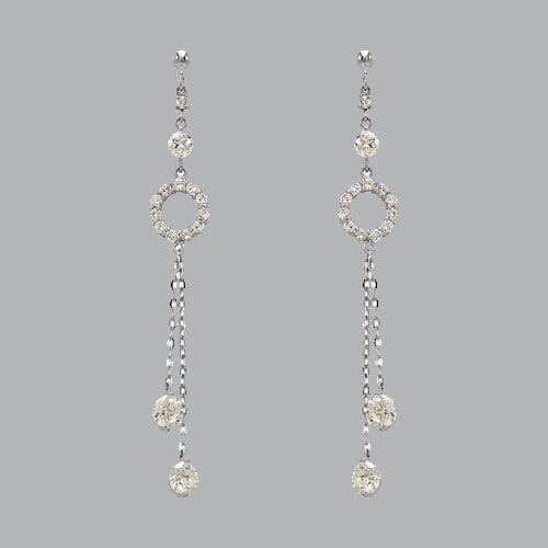 14K WHITE GOLD LADIES DROP DANGLE CIRCLE CZ SET EARRING (1 of 1)