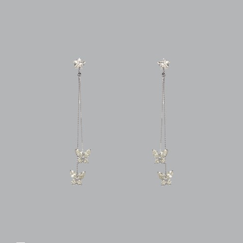 14K WHITE GOLD LADIES DROP DANGLE CZ SET EARRINGS: NEW 14K WHITE GOLD EARRINGS New 14K White Gold Earrings Measures: 61mm Long x 8mm Wide Set with CZ Earrings have a polish finish Post backings Stamp: 14k Avg Weight: 3.1g