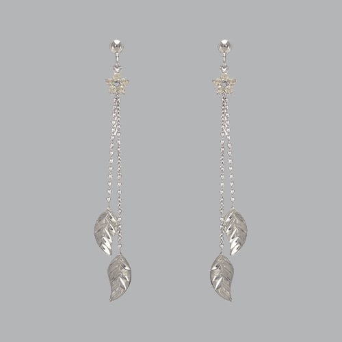 14K WHITE GOLD LADIES DROP DANGLE LEAF CZ SET EARRINGS (1 of 1)
