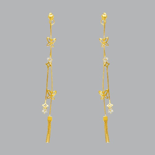 14K YELLOW GOLD LADIES DROP DANGLE BUTTERFLY TASSEL CZ: NEW 14K YELLOW GOLD EARRINGS New 14K Yellow Gold Earrings Measures: 80mm Long x 6mm Wide Set with CZ Earrings have a polish finish Post backings Stamp: 14k Avg Weight: 2.7g