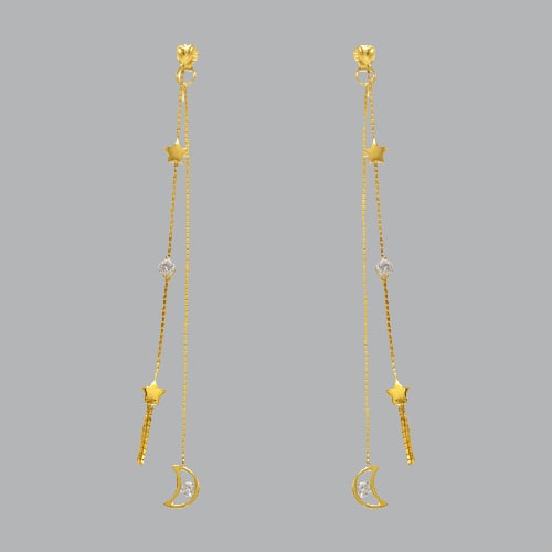 14K YELLOW GOLD LADIES DROP DANGLE MOON CZ SET EARRINGS (1 of 1)