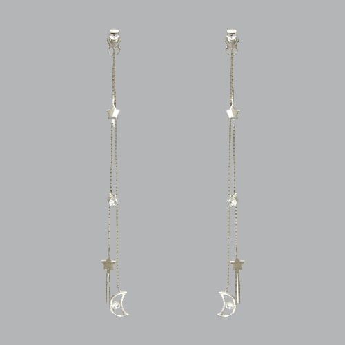 14K WHITE GOLD LADIES DROP DANGLE MOON CZ SET EARRINGS (1 of 1)