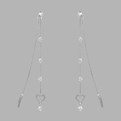 14K WHITE GOLD LADIES DROP DANGLE HEART TASSEL CZ SET: NEW 14K WHITE GOLD EARRINGS New 14K White Gold Earrings Measures: 78mm Long x 7mm Wide Set with CZ Earrings have a polish finish Post backings Stamp: 14k Avg Weight: 3g