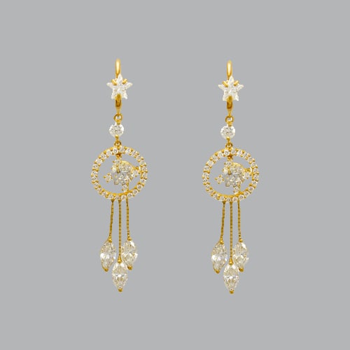 14K YELLOW GOLD LADIES DROP DANGLE CZ SET EARRINGS (1 of 1)