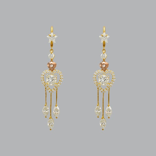 14K TWO TONE GOLD LADIES DROP DANGLE HEART CZ SET (1 of 1)