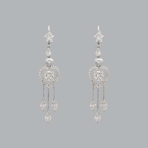 14K WHITE GOLD LADIES DROP DANGLE HEART CZ SET (1 of 1)