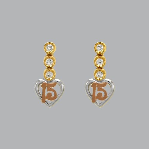 14K TRI COLOR GOLD 15 ANOS DROP HEART CZ SET EARRINGS: NEW 14K TRI COLOR GOLD EARRINGS New 14K Tri color Gold Earrings Measures: 24mm Long x 11mm Wide Set with CZ Earrings have a polish finish Post backings Stamp: 14k Avg Weight: 5g