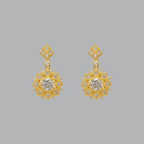 14K YELLOW GOLD DROP DANGLE FLOWER CZ SET EARRINGS (1 of 2)