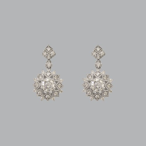 14K WHITE GOLD DROP DANGLE FLOWER CZ SET EARRINGS (1 of 2)