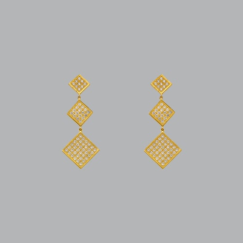 14K YELLOW GOLD DROP DANGLE SQUARE CZ SET EARRINGS (1 of 2)