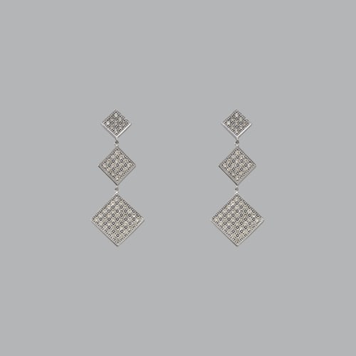 14K WHITE GOLD DROP DANGLE SQUARE CZ SET EARRINGS (1 of 2)