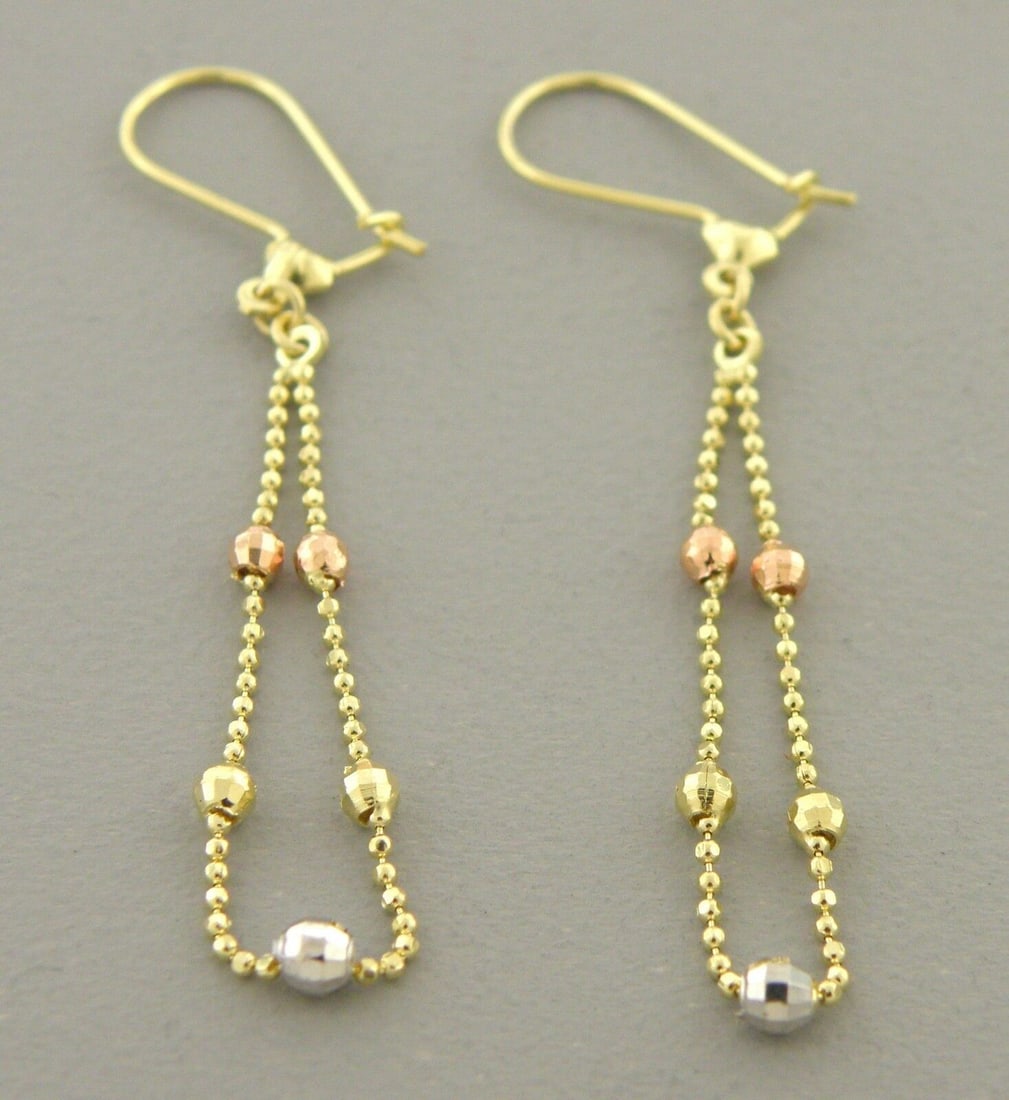 14K TRI COLOR GOLD DROP DANGLE MALAYSIAN EARRINGS (1 of 2)
