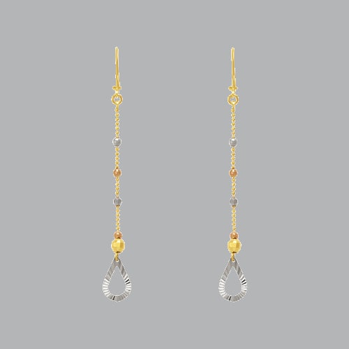 14K TRI COLOR GOLD DROP DANGLE MALAYSIAN EARRINGS (1 of 2)
