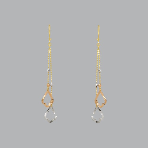 14K TRI COLOR GOLD DROP DANGLE MALAYSIAN EARRINGS (1 of 2)