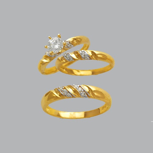 NEW 14K TWO TONE GOLD TRIO WEDDING SET CZ RING (1 of 1)