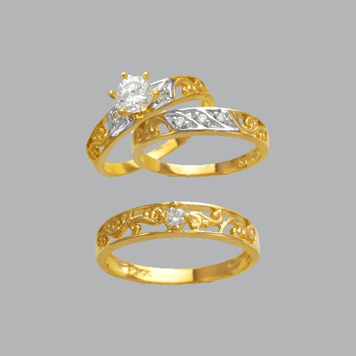 NEW 14K TWO TONE GOLD TRIO WEDDING SET CZ RING (1 of 1)