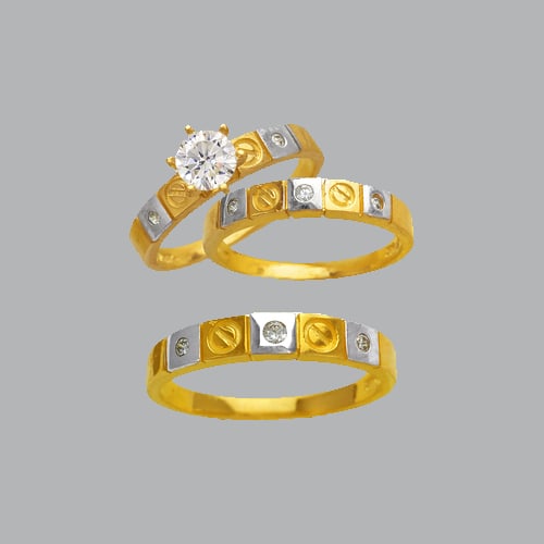 14K TWO TONE GOLD TRIO WEDDING SET CZ RING (1 of 1)