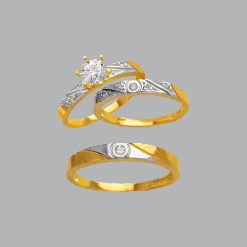 NEW 14K TWO TONE GOLD TRIO WEDDING SET CZ RING (1 of 1)
