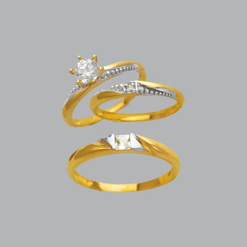 NEW 14K TWO TONE GOLD TRIO WEDDING SET CZ RING (1 of 1)