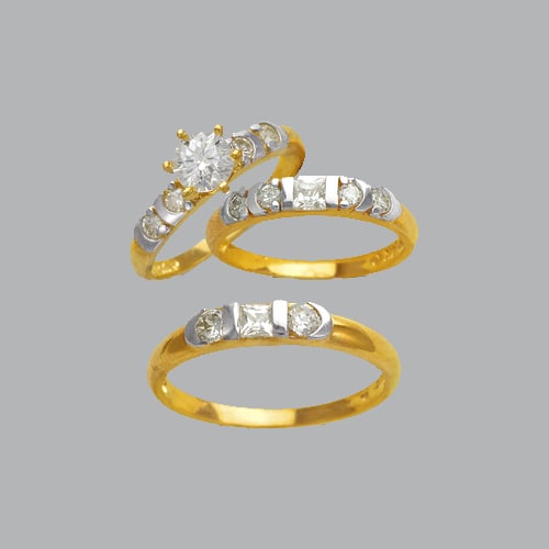 14K TWO TONE GOLD TRIO WEDDING SET CZ RING (1 of 1)