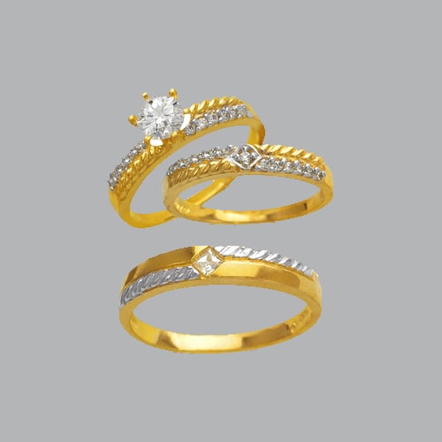 14K TWO TONE GOLD TRIO WEDDING SET CZ RING (1 of 1)