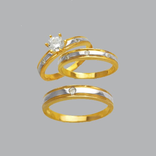 14K TWO TONE GOLD TRIO WEDDING SET CZ RING (1 of 1)