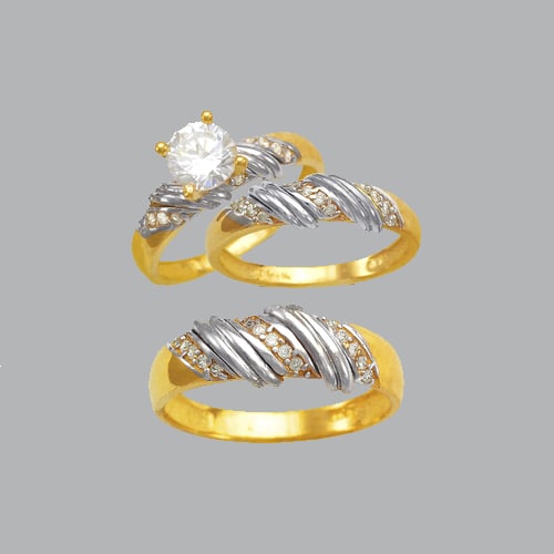 14K TWO TONE GOLD TRIO WEDDING SET CZ RING (1 of 1)