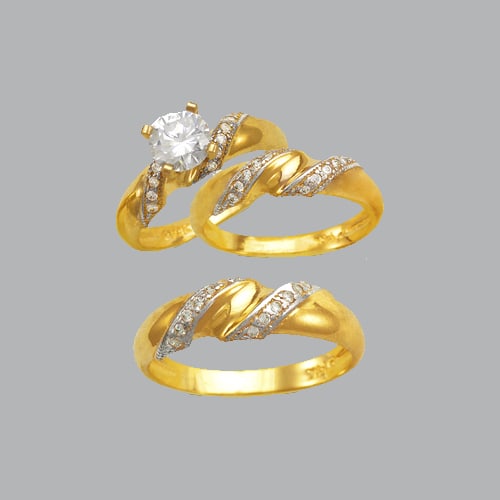 14K TWO TONE GOLD TRIO WEDDING SET CZ RING (1 of 1)
