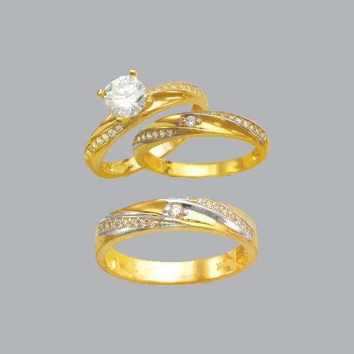 14K TWO TONE GOLD TRIO WEDDING SET CZ RING (1 of 1)
