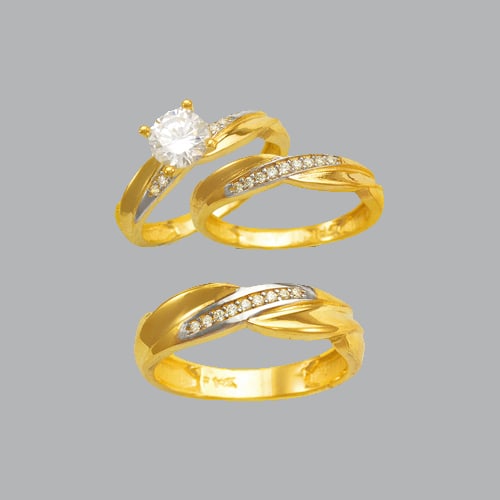 14K TWO TONE GOLD TRIO WEDDING SET CZ RING (1 of 1)