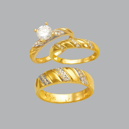 14K TWO TONE GOLD TRIO WEDDING SET CZ RING (1 of 1)