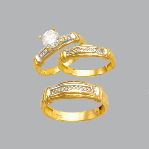14K TWO TONE GOLD TRIO WEDDING SET CZ RING (1 of 1)