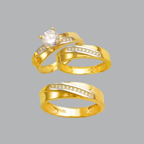 14K TWO TONE GOLD TRIO WEDDING SET CZ RING (1 of 1)