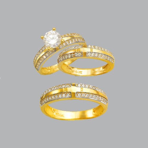 14K TWO TONE GOLD TRIO WEDDING SET CZ RING (1 of 1)