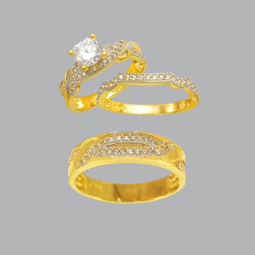 14K TWO TONE GOLD TRIO WEDDING SET CZ RING (1 of 1)