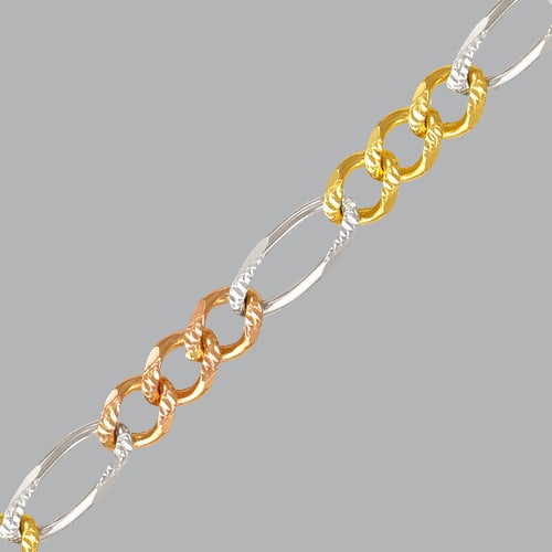 14K TRI COLOR GOLD FIGARO CHAIN NECKLACE: NEW 14K TRI COLOR GOLD FIGARO NECKLACE 14K Solid Tri color Gold (not gold plated or gold filled) Sizes measure from 3.5mm wide Lengths measure from 18" Well made chains All sizes have lobster clasps C